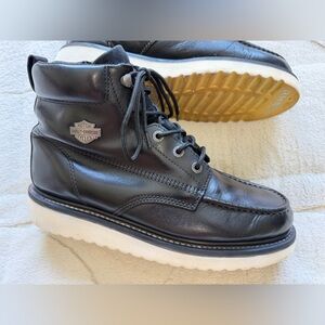 $185 Harley-Davidson Beau Black Leather Moc Toe Lace-Up Boots 12